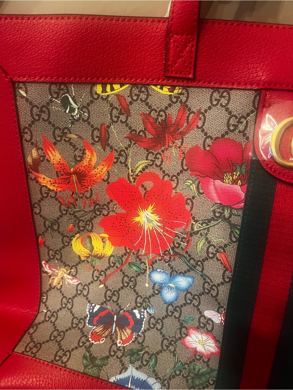 Huge Gucci style Red Floral GG Supreme Tote with Wristlet - Picture 7 of 12